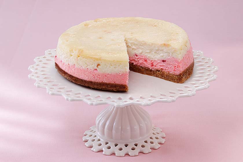 Strawberry Cheesecake on White Cake Stand
